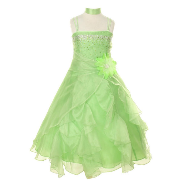 Cinderella Couture Little Girls Lime Crystal Organza Cascade Ruffle Dress 2-6 - SophiasStyle.com